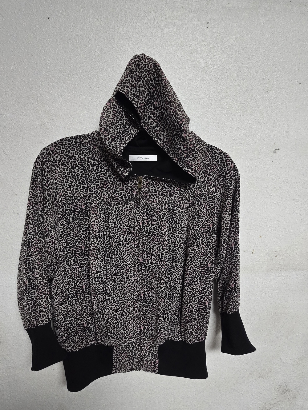 Leopard-Print Zip-Up Hoodie - Black & Pale Pink
